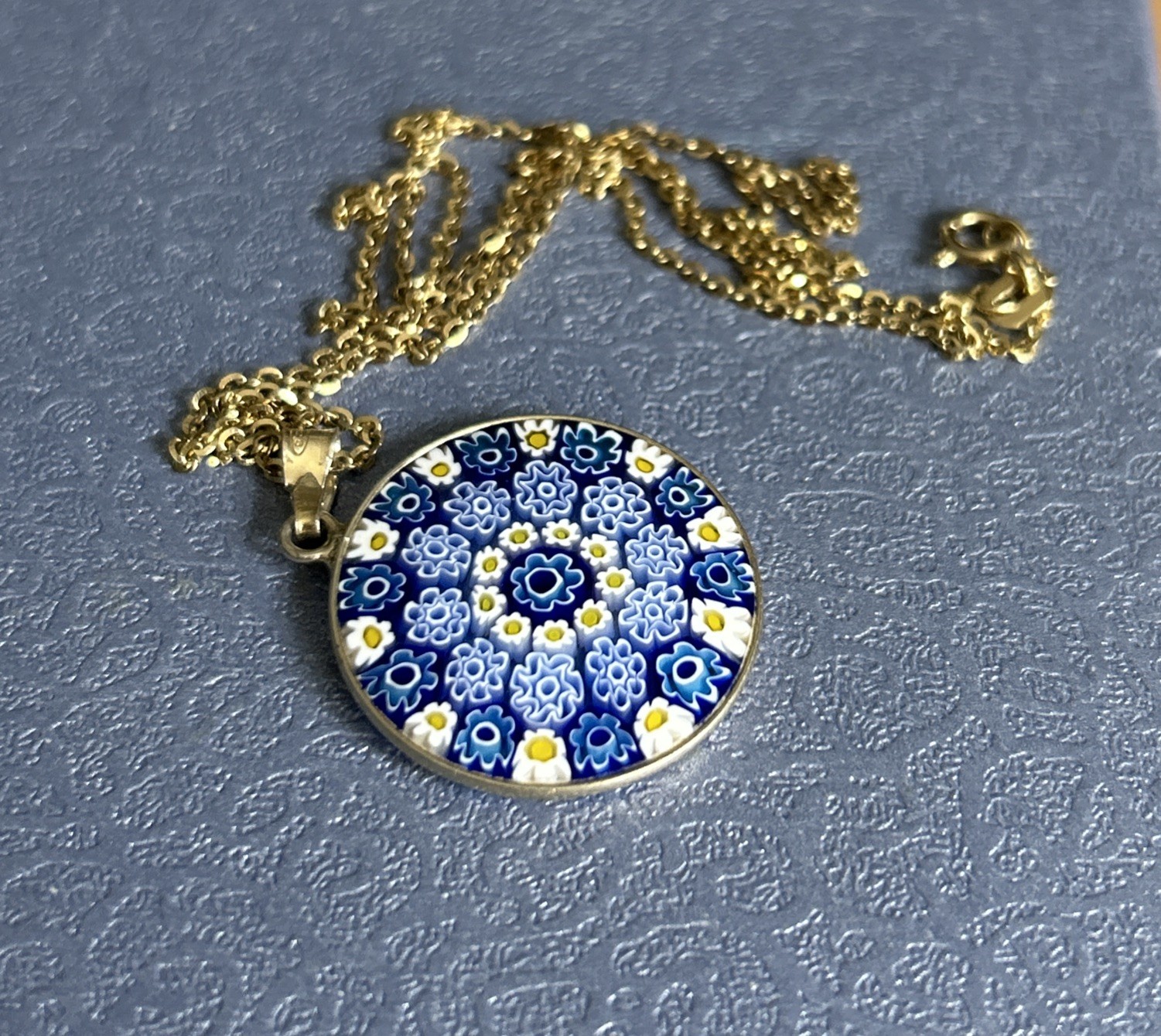 925 Silver Millefiori Pendant On 46cm Chain/ Gold Overlay