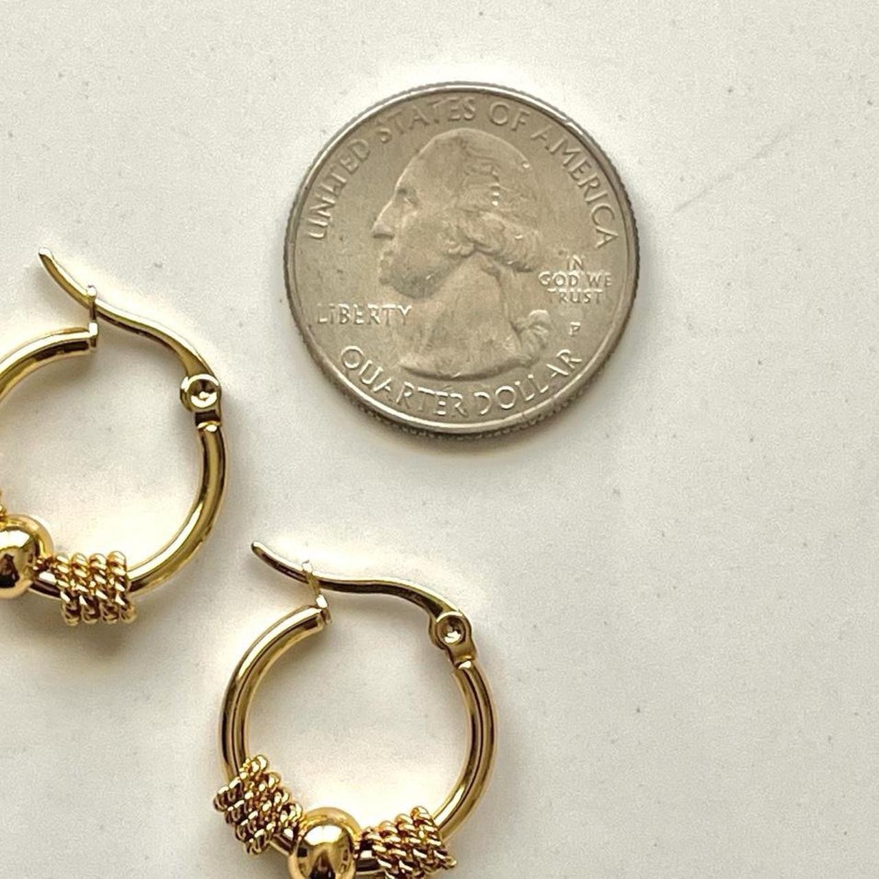 Two-Tone Gold Tone Stainless Steel Beaded Hoop Huggie Earrings Hinged Closure