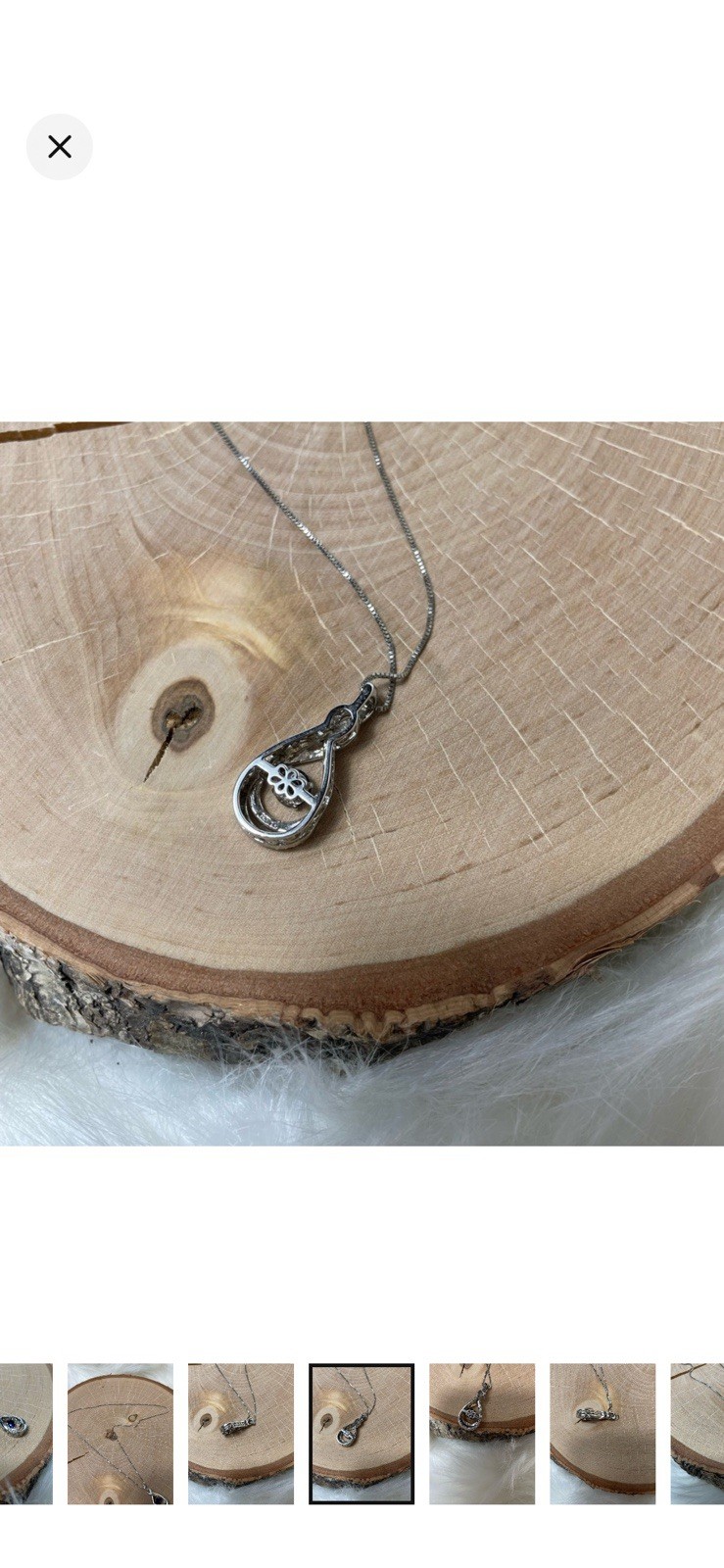 Silver Tone Teardrop Filigree Pendant Necklace Blue Round Stone Box Chain