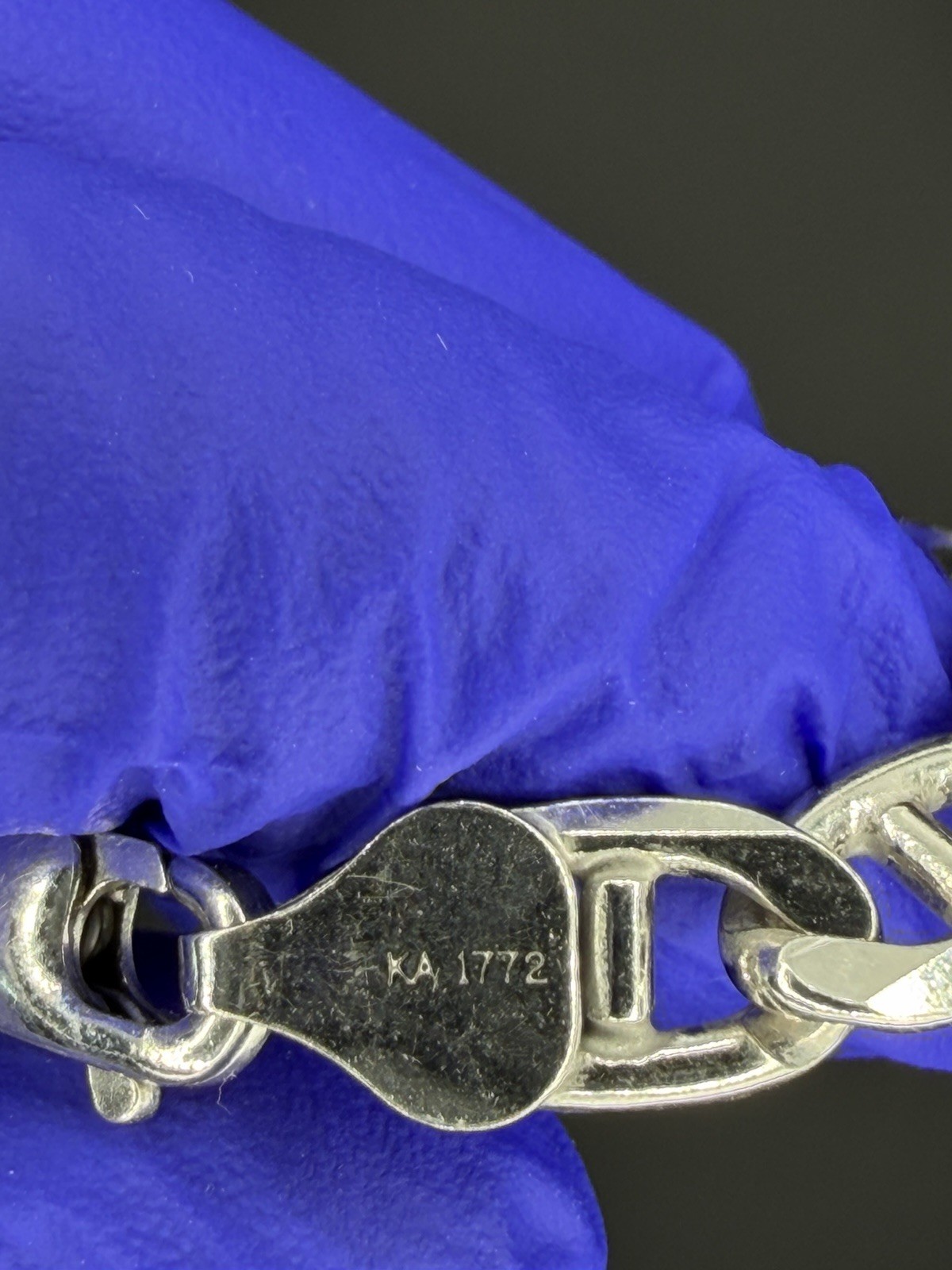 925 Sterling Silver Figaro Chain Bracelet w/ Lobster Clasp Italy Signed KA 1772