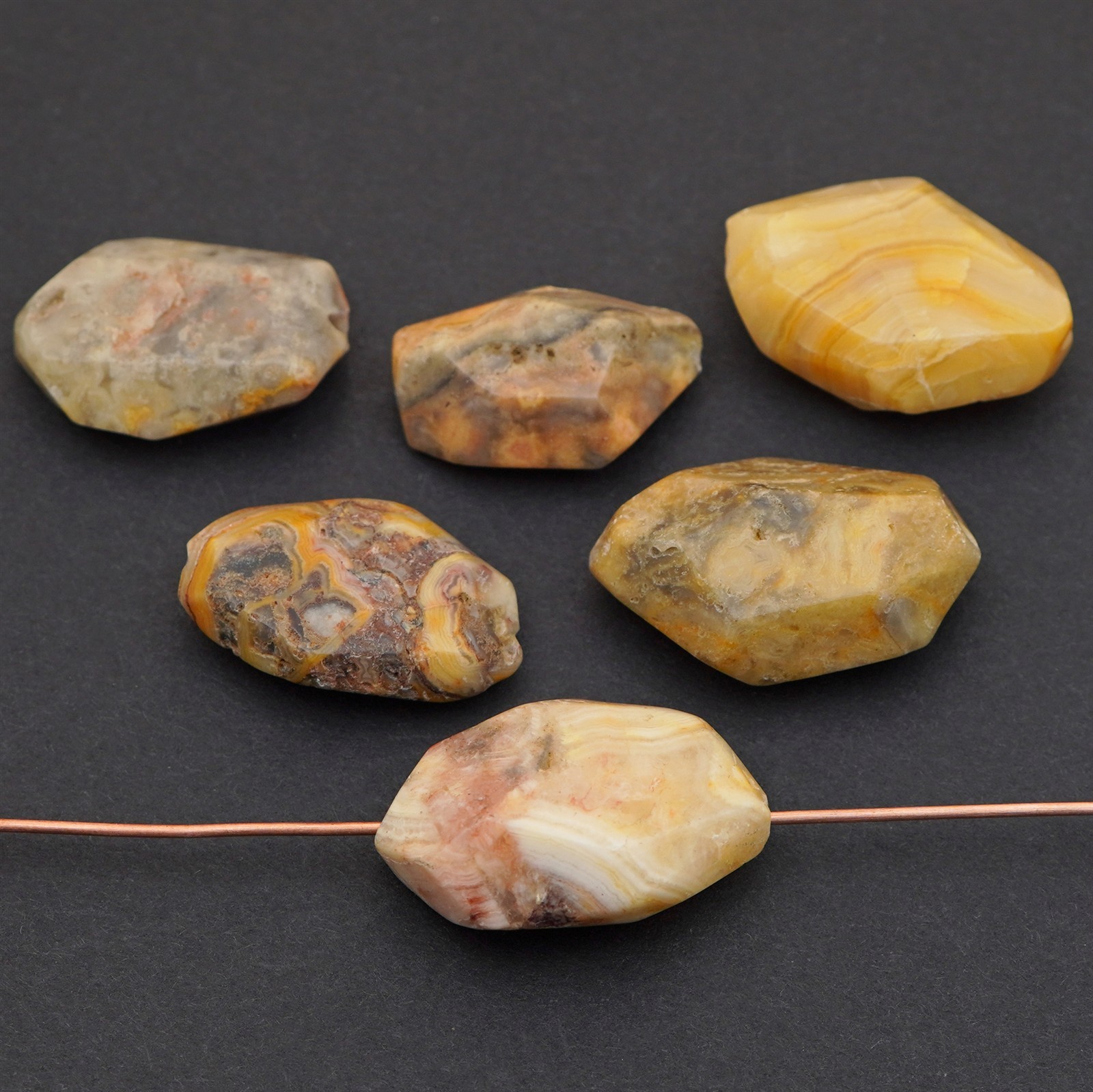 6 faceted crazy lace agate nugget beads orange brown stone ranges 20mm 24mm