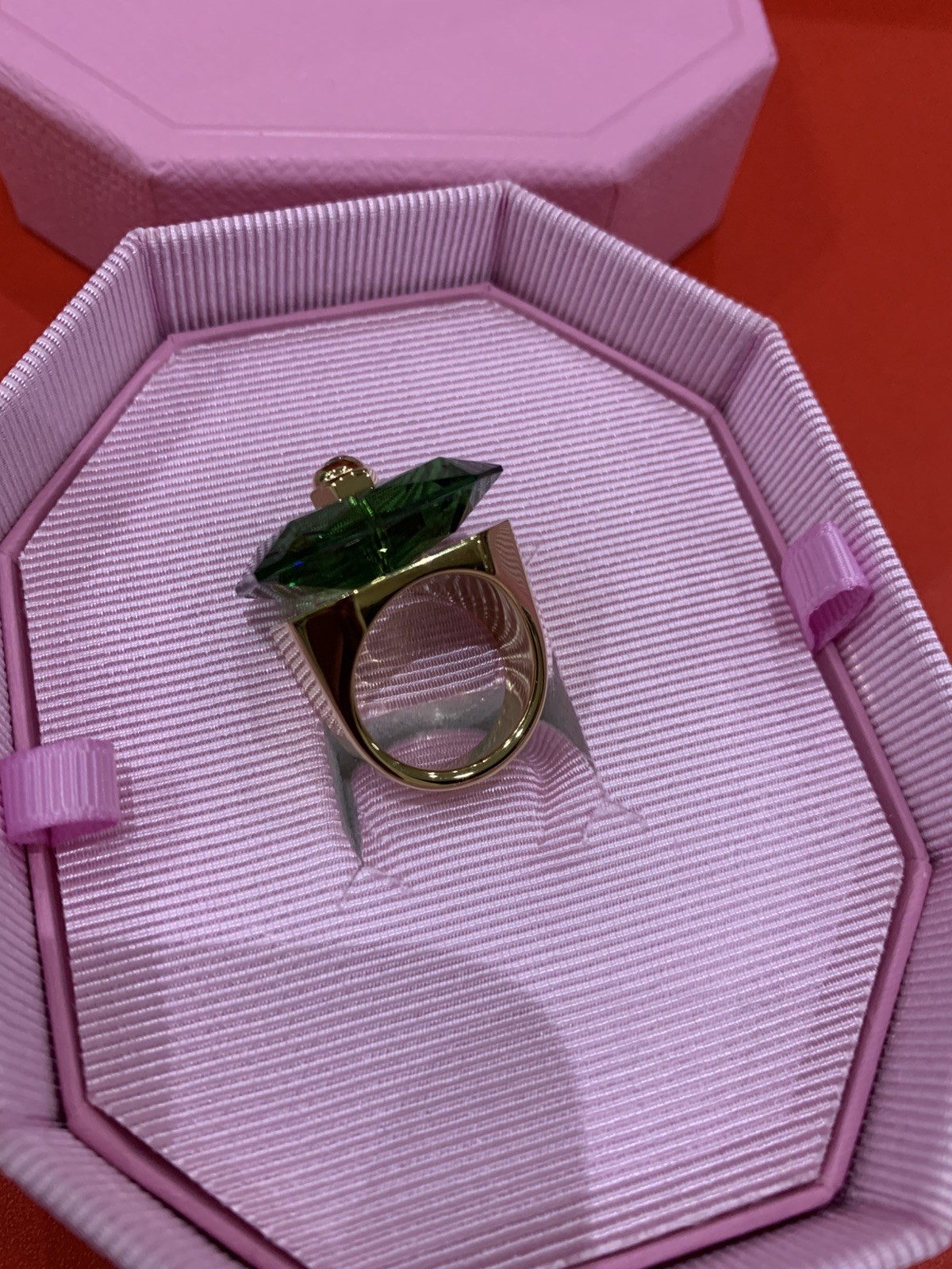 SWAROVSKI Numina Ring, Square cut, Green, Gold Tone Plated size 52 new+ bag💕❤️