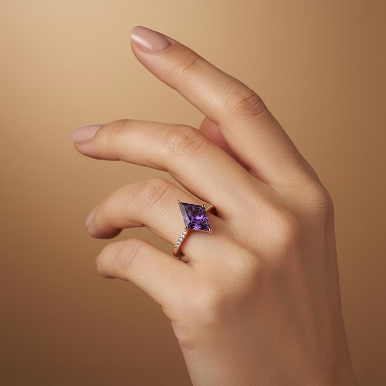 Lab Created Amethyst Ring, Base Metal: Brass Finish: Gold Plated, Gift