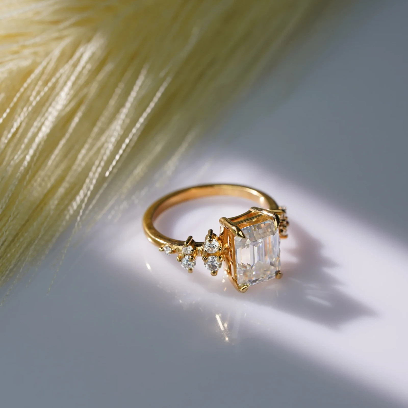 2.70Ct Emerald Cut EF/VS1 Lab Grown Diamond Cluster Wedding Ring 14K Yellow Gold