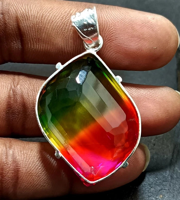 Multi-Color Loose Natural 50 Ct Tourmaline Pendant 925 Solid Silver Gemstone