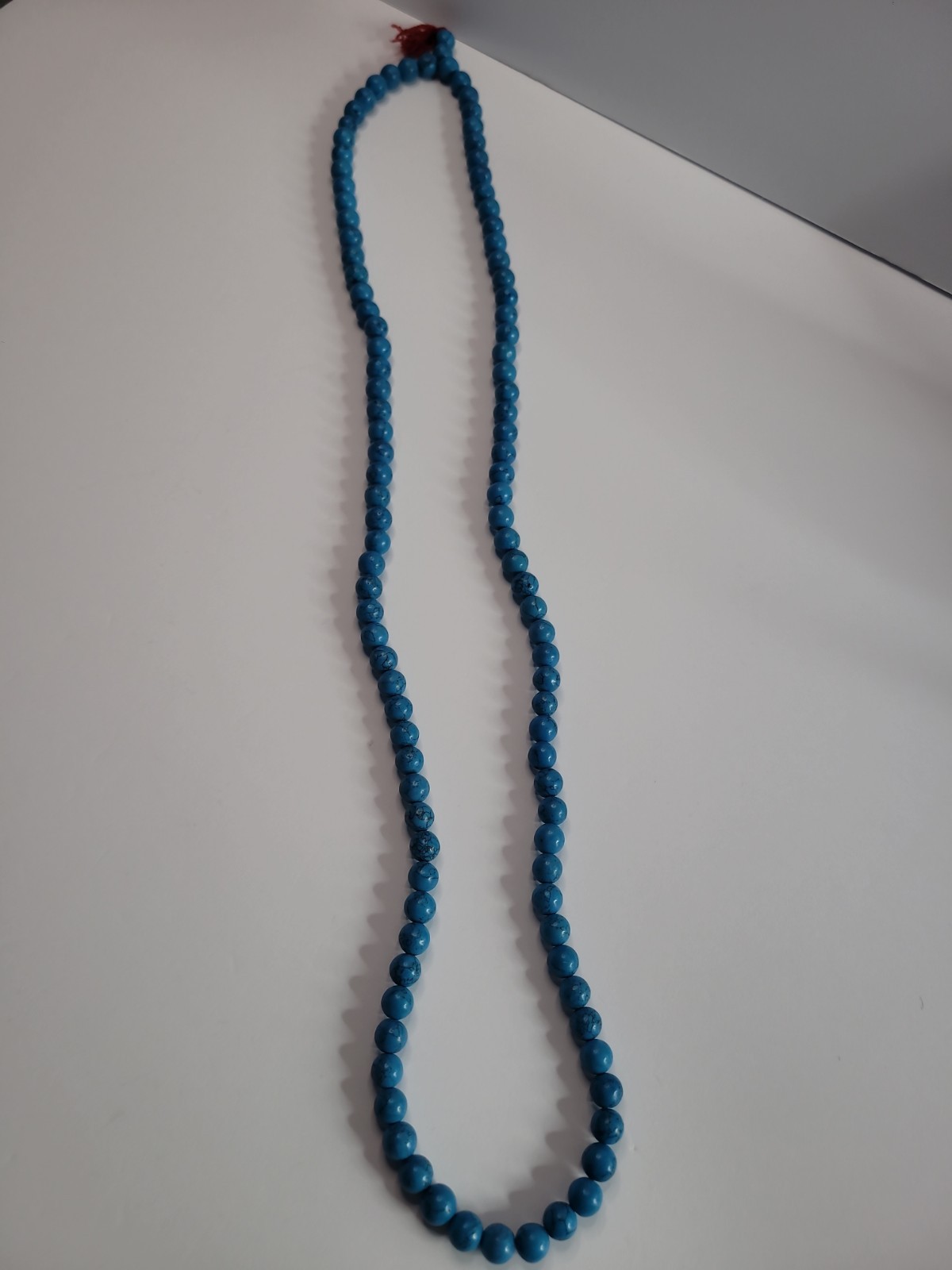 Blue Black Veined Round Bead Long Necklace Southwestern Boho Statement Jewelry