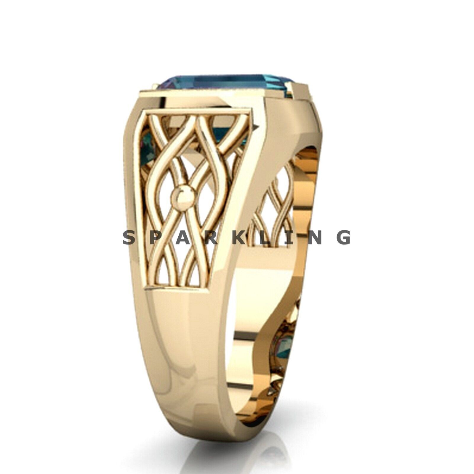 Alexandrite Emerald Cut With 14k Solid Gold Ring For Men #D484