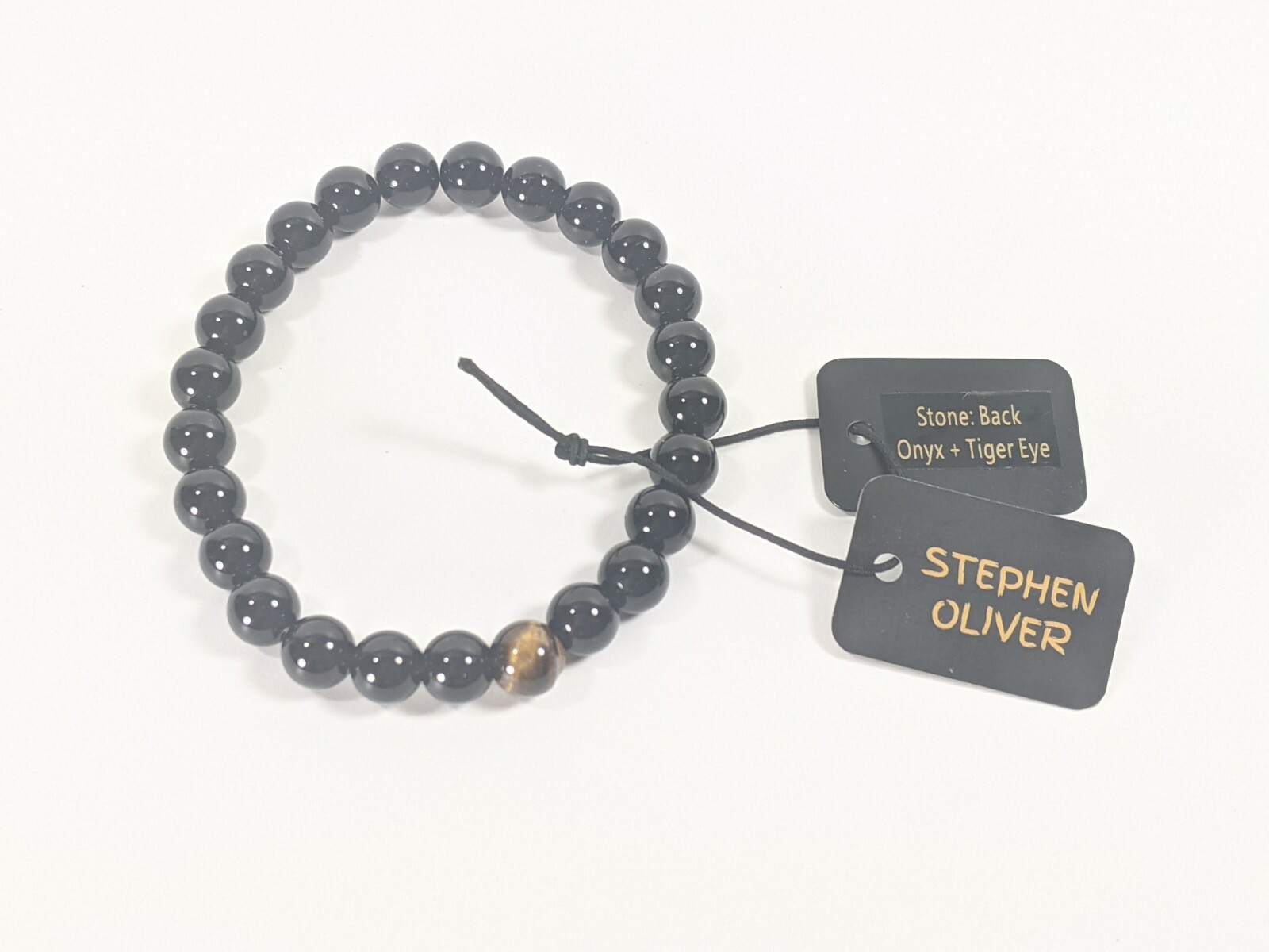 LIV Stephen Oliver 8mm Black Onyx & Tiger Eye Spiritual Bead Bracelet 8″ Long