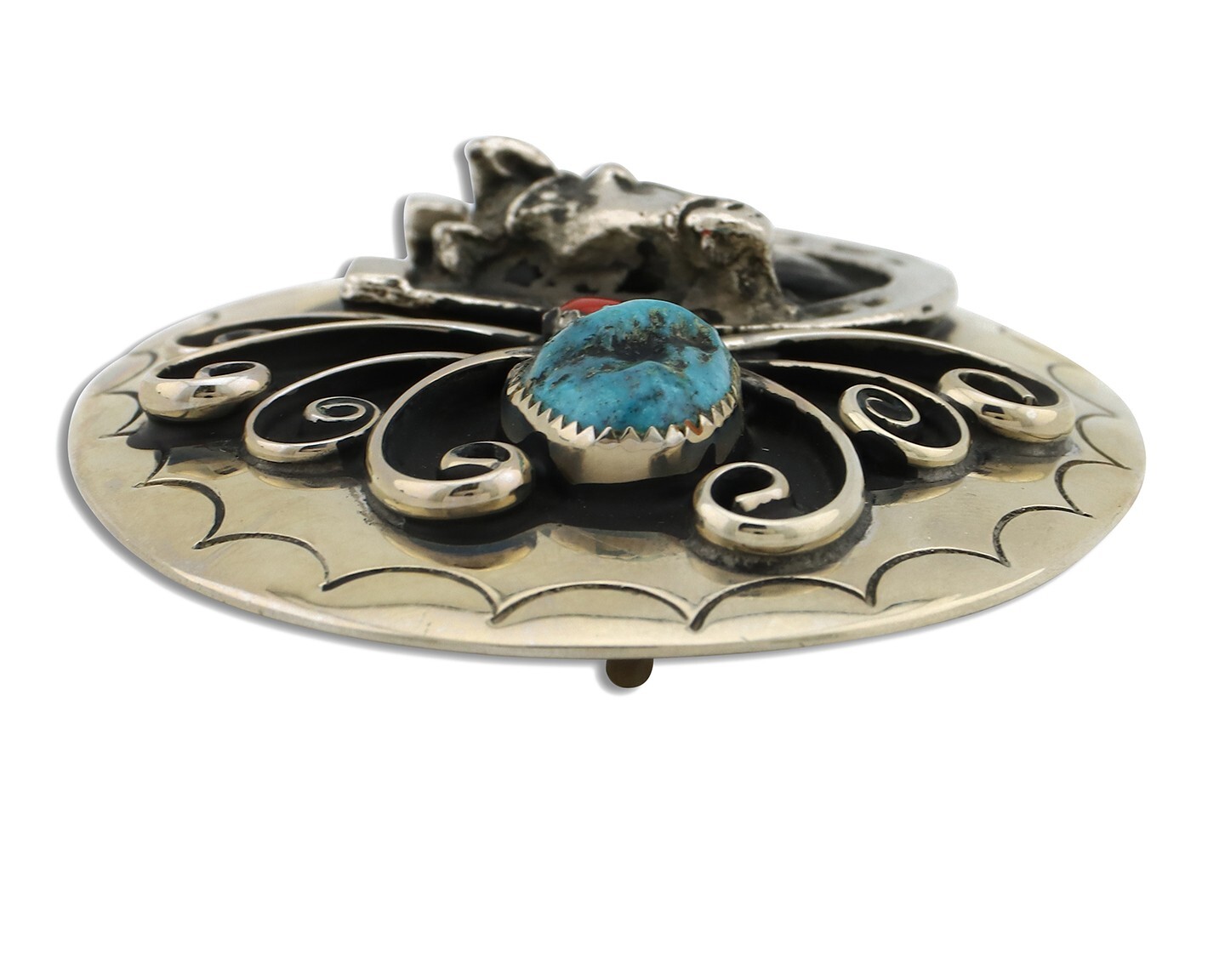 Navajo Horse Belt Buckle Nickle Silver Gemstone Handmade Native American C.80’s