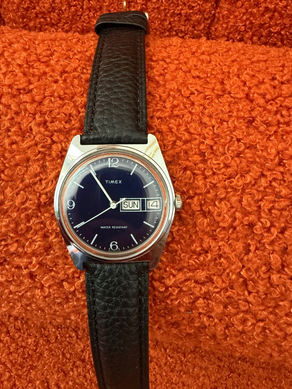 Rare 1979 Timex Marlin with Blue Dial 285691 Mechanical Mechanism Leather Strap