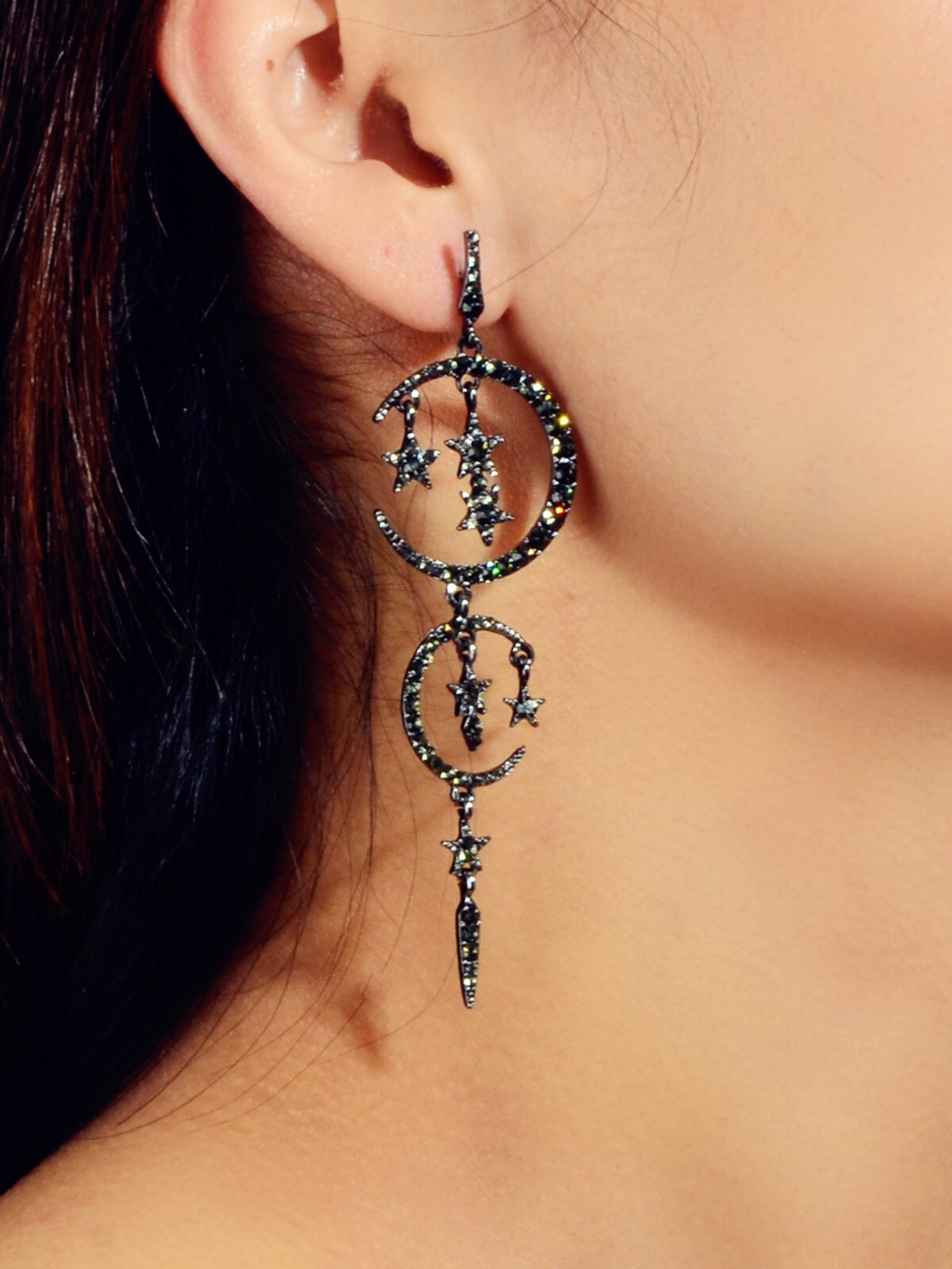 Starry Night Sky Dangle Earrings with Crescent Moon Celestial Jewelry Party Gift