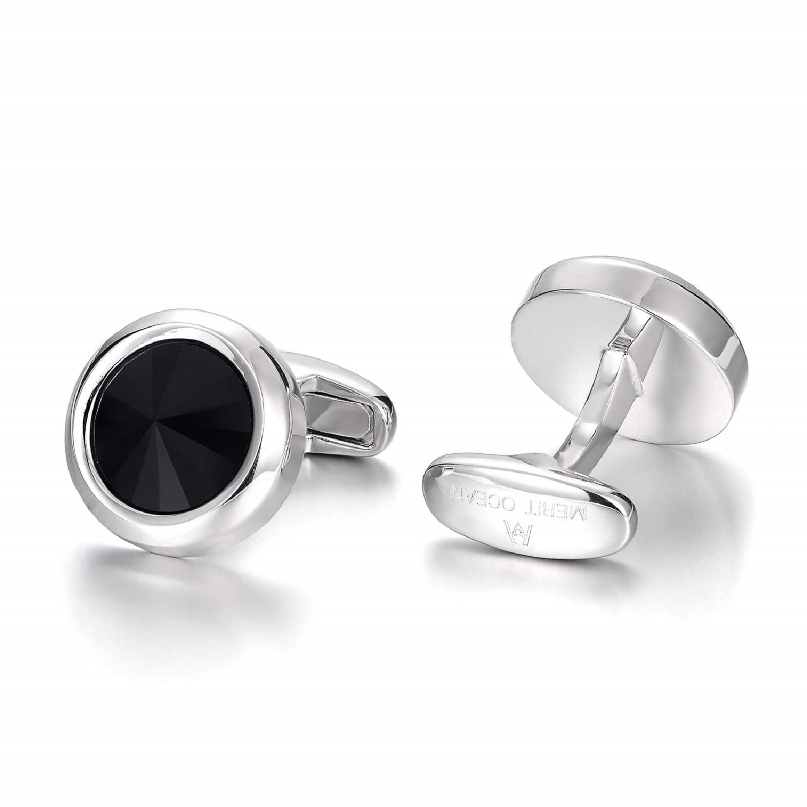 Mens Cufflinks Navy Blue Crystal Circular Shiny Style With Gift Box