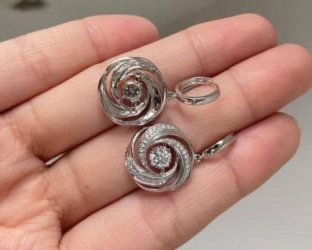 2Ct Round Simulated Diamond Swirl Drop Women’s Earrings In 14K White Gold Plated