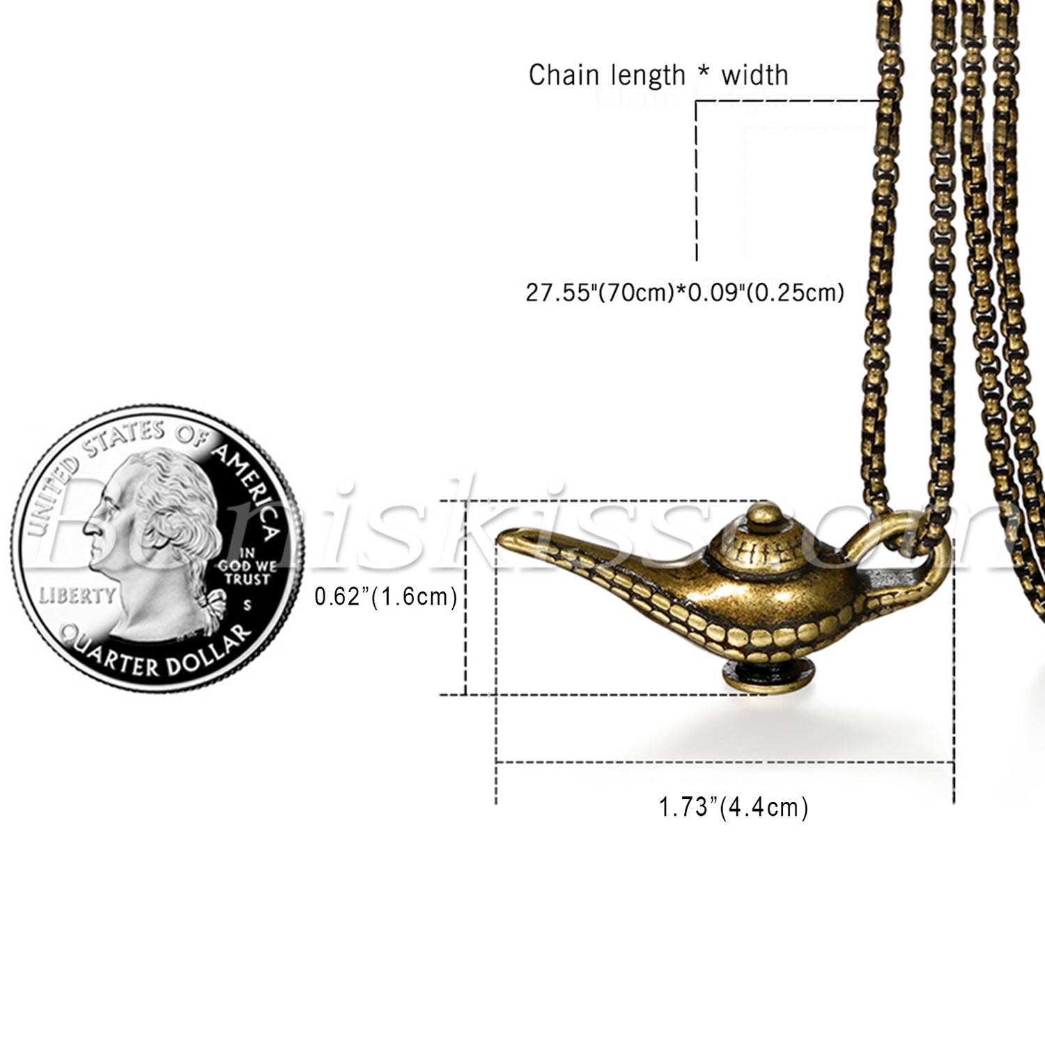 Mens Retro Bronze Tone Aladdin Magic Lamp Stainless Steel Pendant Necklace Chain