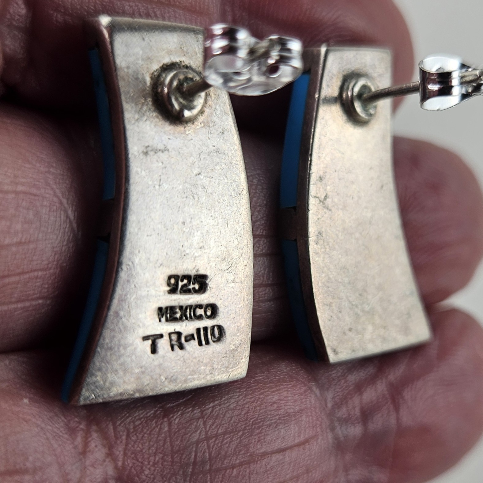 Sterling Silver Earrings Mexican Taxco Turquoise Dangle TR-110 13.0g [9016]