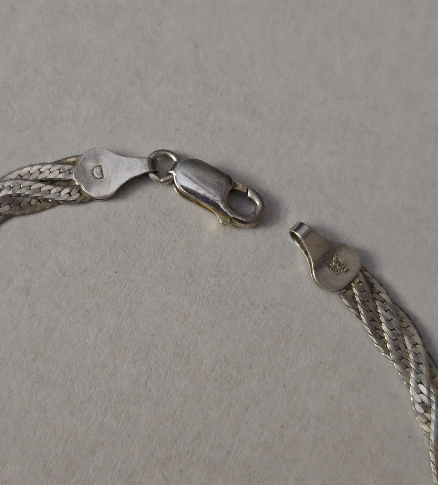 Sterling Silver Italian Herringbone Braided Chain Bracelet, 7″ 5.09G