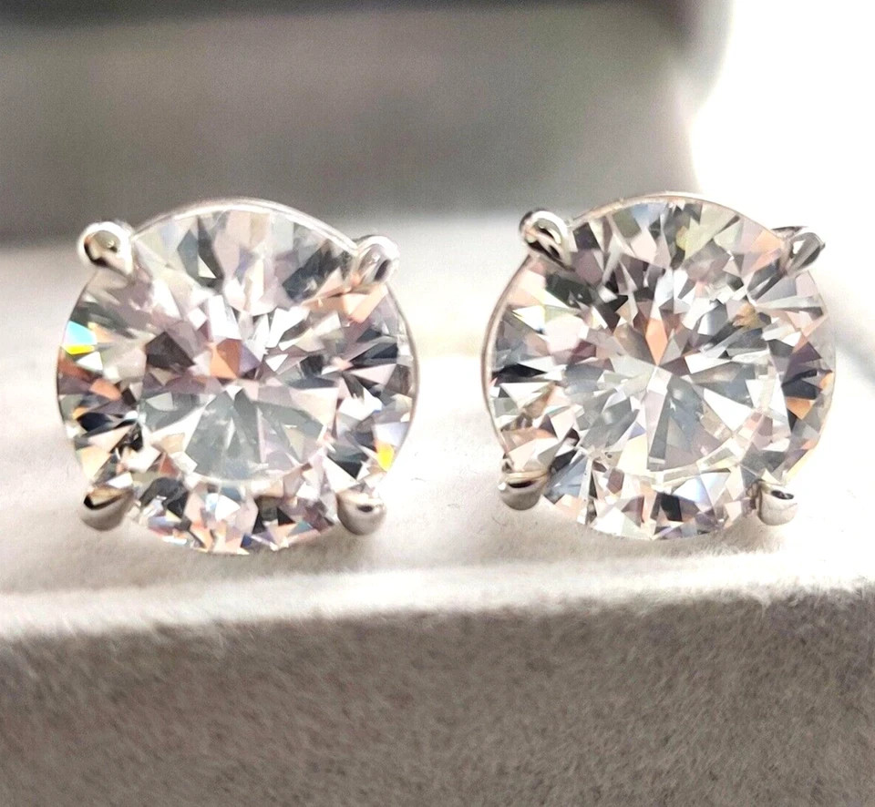 HUGE & RARE 20 Ct Treated Certified White Diamond Solitaire Stud, 925 Silver