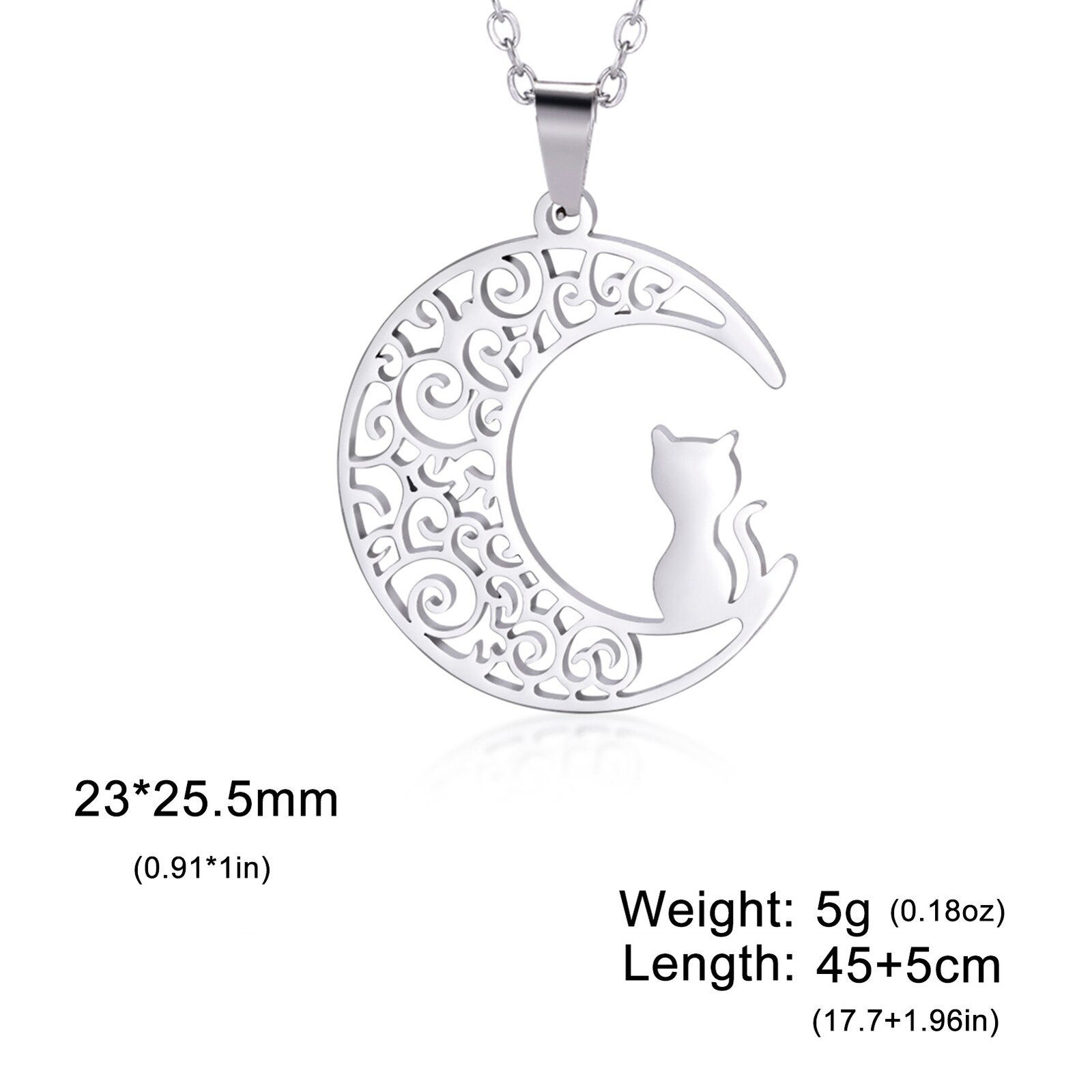 Moon Cat Pendant Necklace for Women Girls Stainless Steel Neck Chain Jewelry