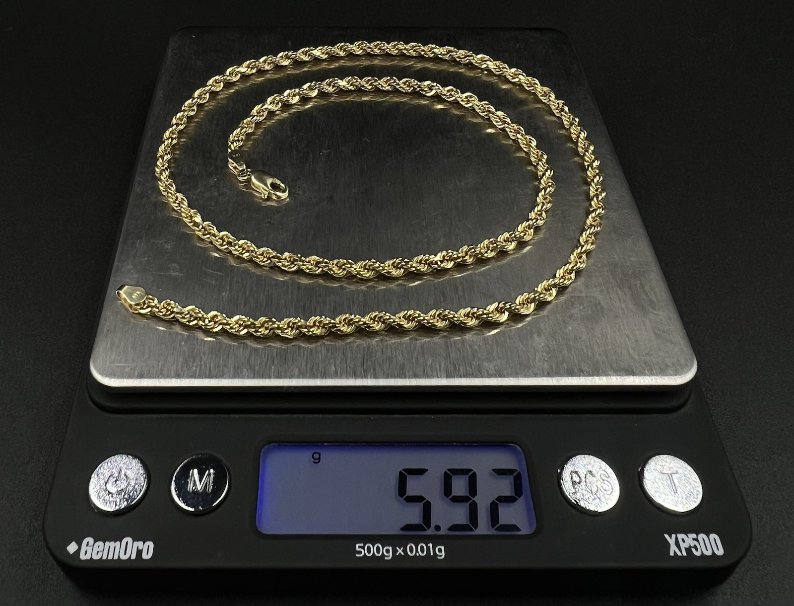 18” 14K Hollow Yellow Gold Diamond Cut Rope Chain | 5.92g | 3.3mm | Lobster |