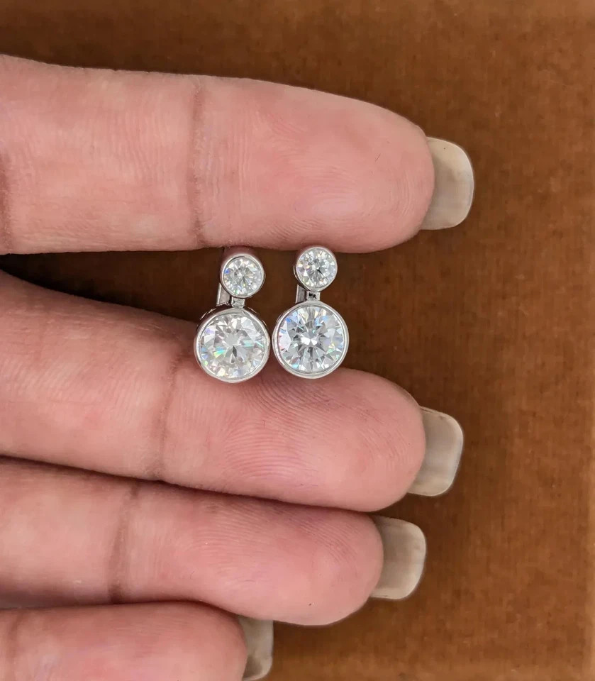 Round Cut Lab Created Diamond 2.50 CT Bezel Set Earrings 14K White Gold Plated
