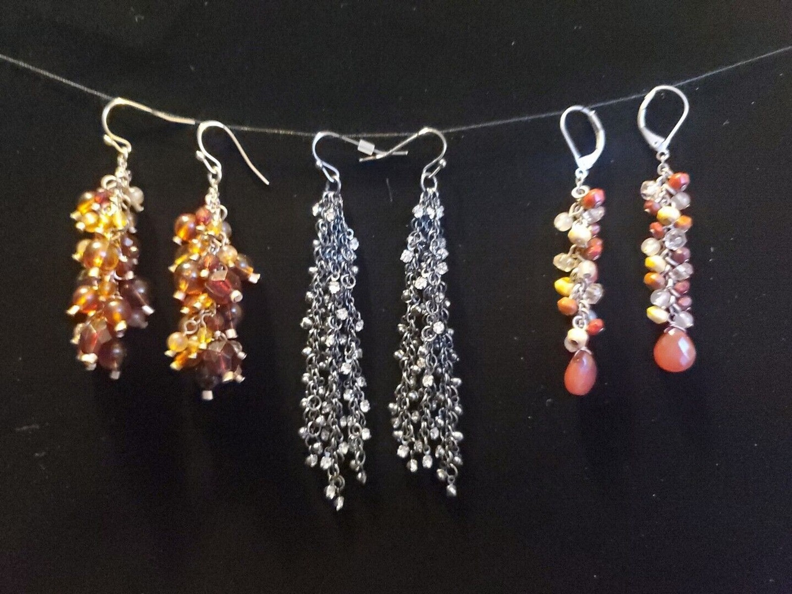 3 Beaded Dangle Drop Earrings Bohemian