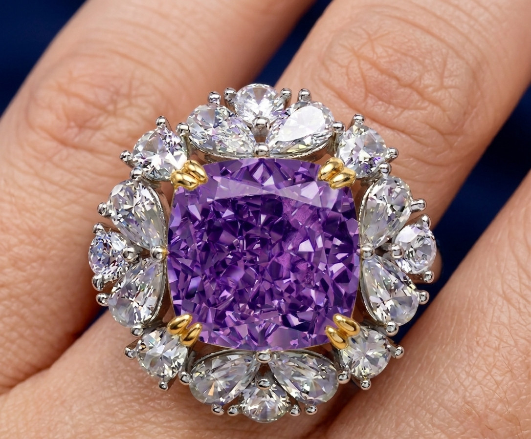 RARE 6.20 Ct Certified Cushion Cut Purple Natural Diamond Ring White Gold Finish