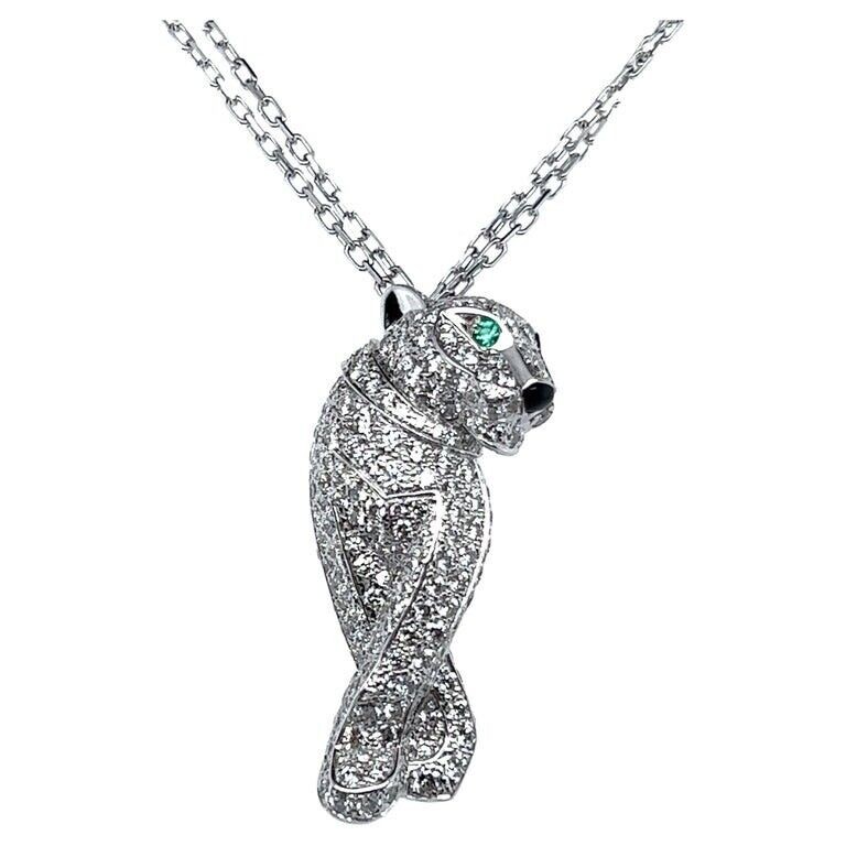 CARTIER Panthère de Cartier 18K W/Gold Diamond Emerald & Onyx Pendant Necklace