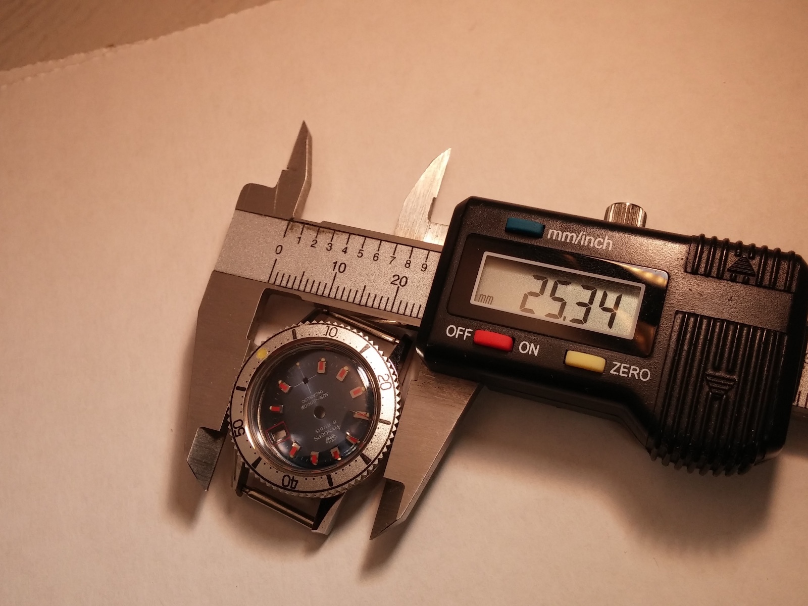 25.0mm-25.4mm watch case, sub junior with magnifier, dial, incabloc, with case b
