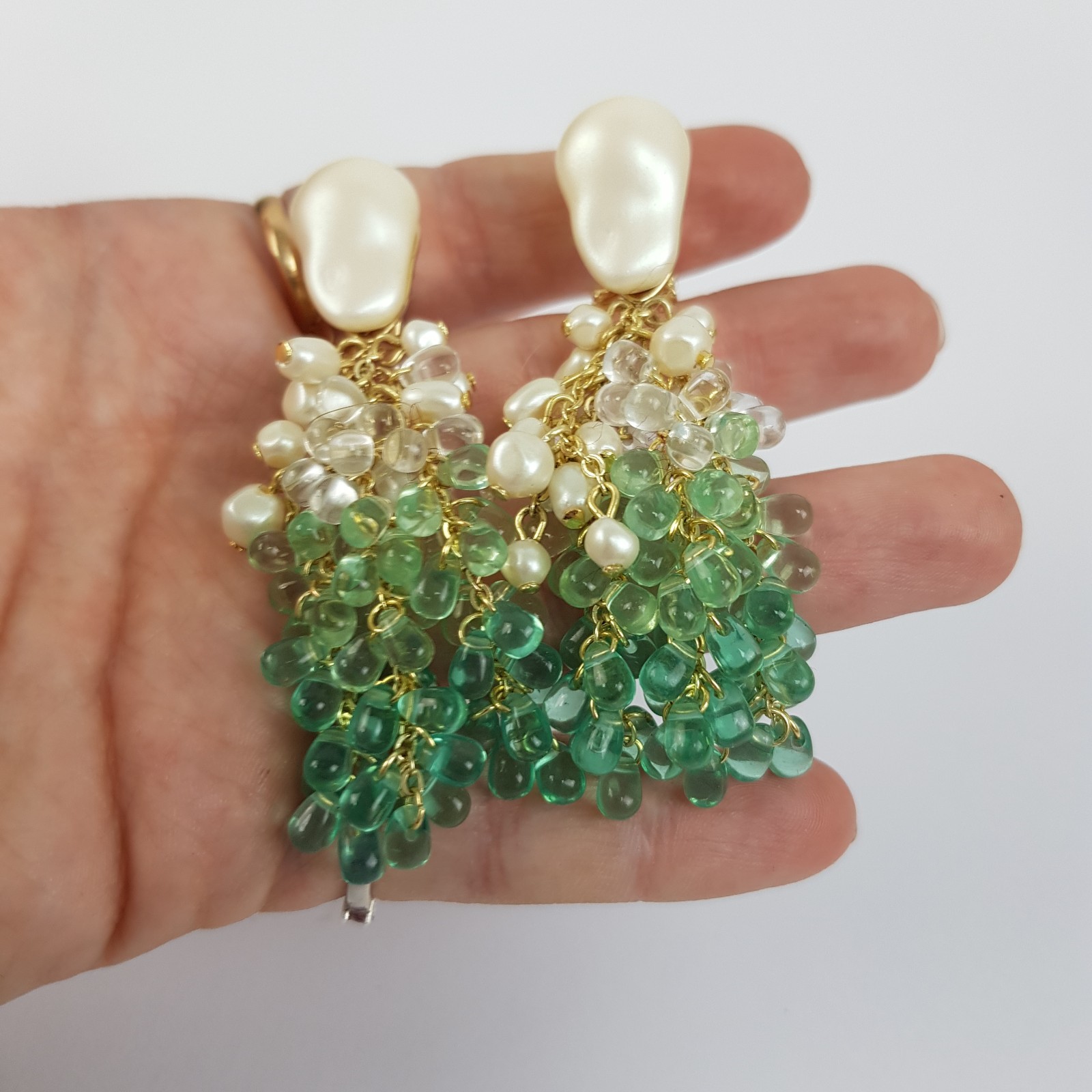 & Other Stories Waterfall Drop Earrings Sea Green Gradient Teardrop Beads