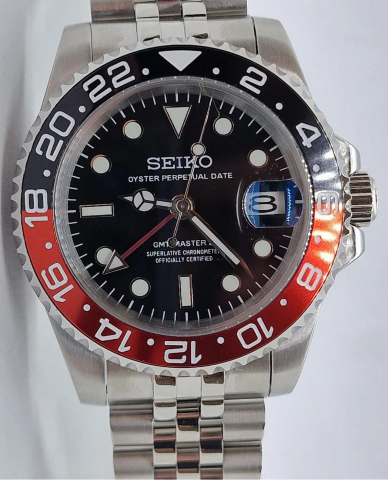 PrimeCrown Steel GMT Automatic | Red/Black 24h Bezel | NH34