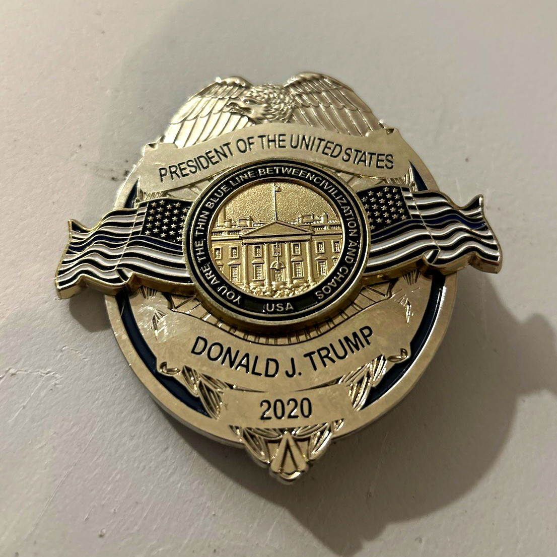 Donald J. Trump 2020 President of the United States Metal Brooch Pin Silver