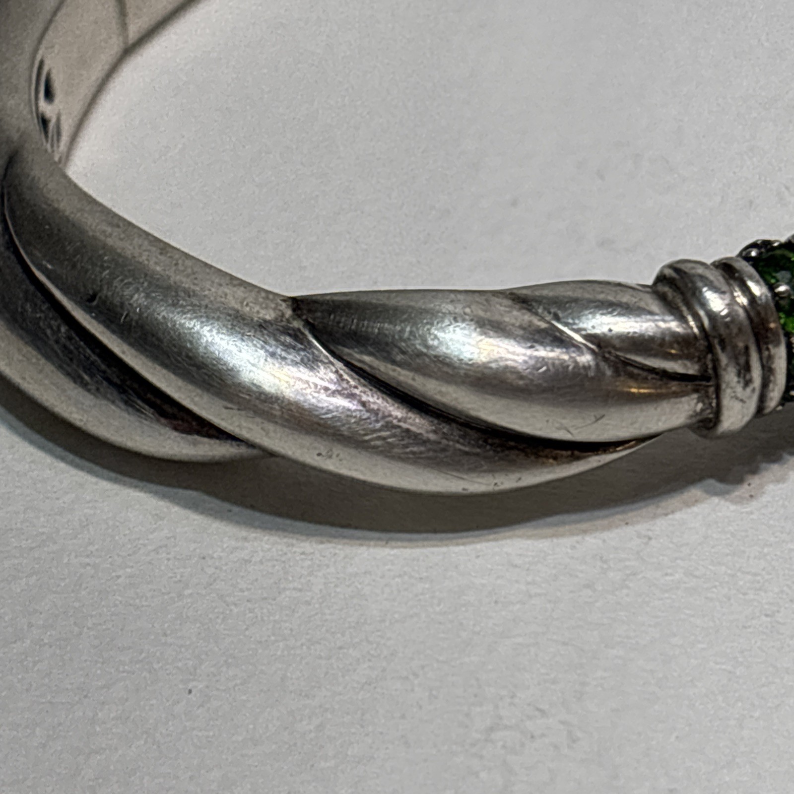 Rare Ann King Bracelet Hinged Cuff Green Sterling Silver Stone