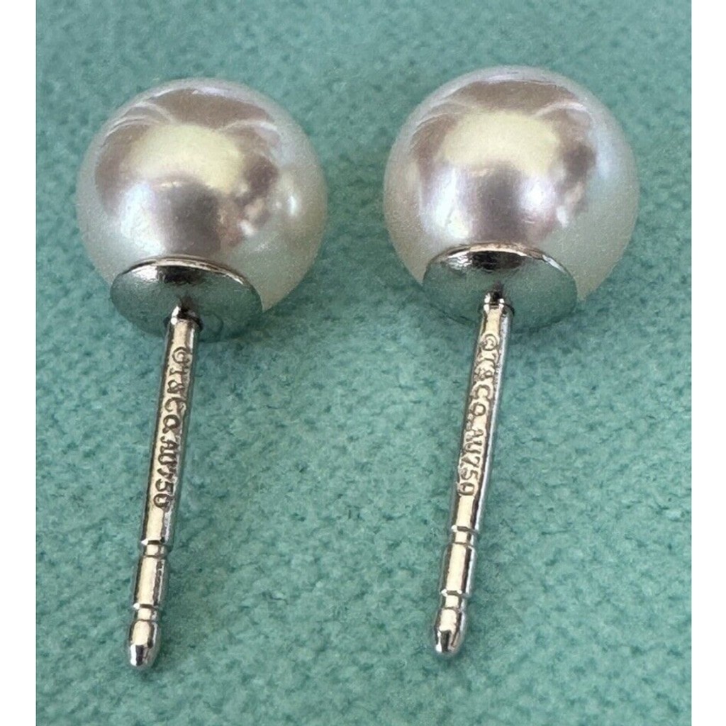 Tiffany & Co. 18K White Gold White Akoya 6.9mm Pearl Stud Earrings
