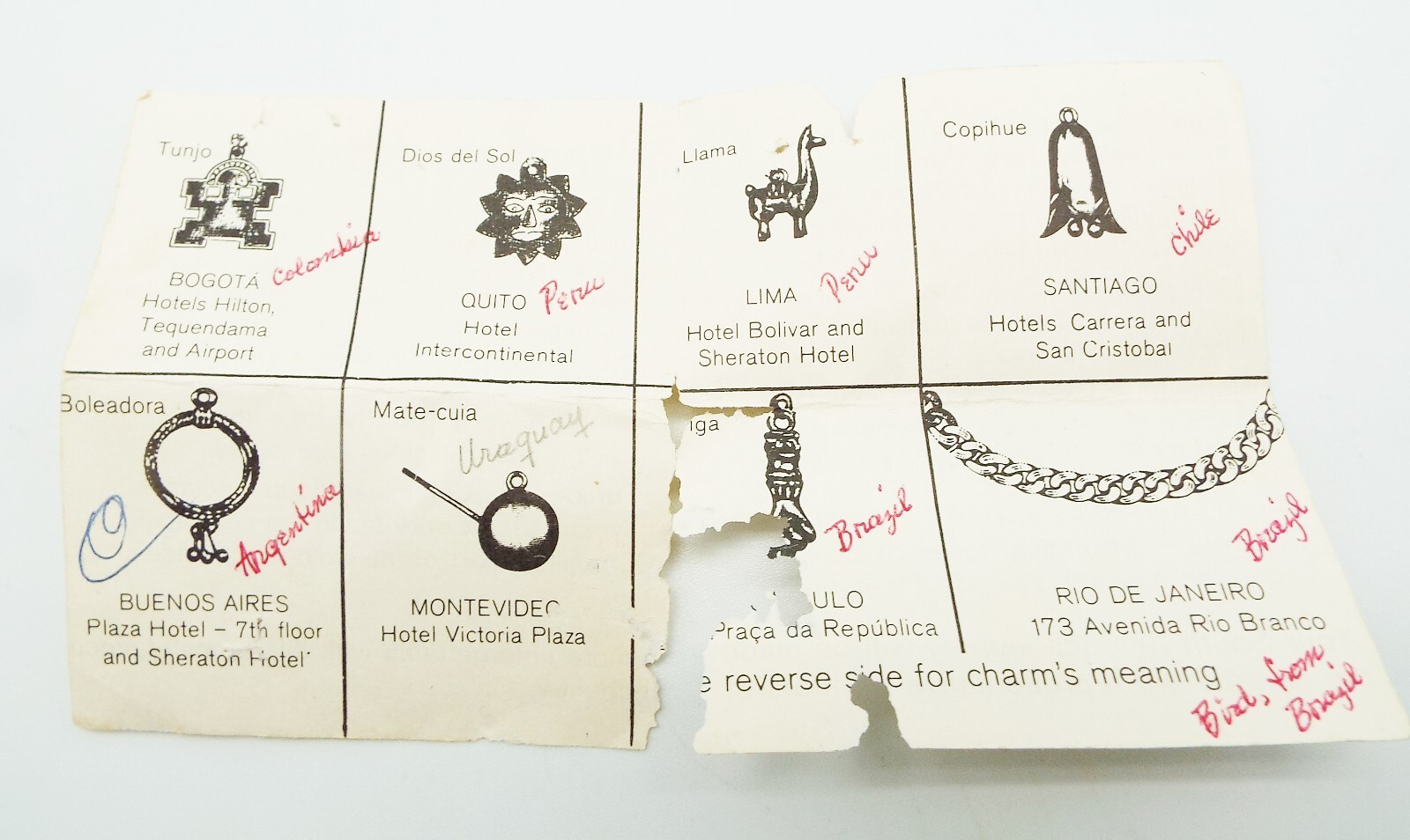 VTG 800 SILVER 7 in CHARM BRACELET BRAZIL PERU CHILE COLUMBIA ARGENTINA SOUVENIR