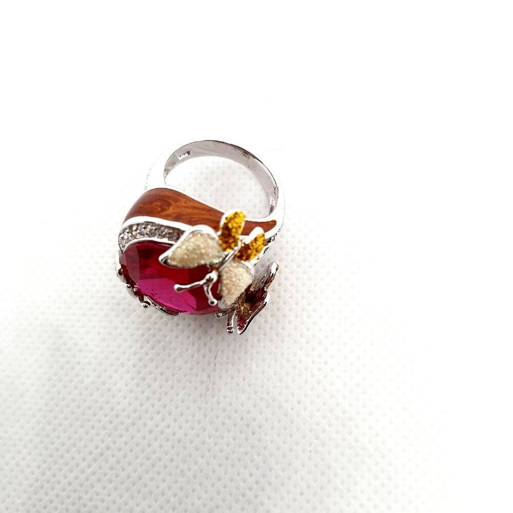 Ring RUBY simulated 925 STERLING SILVER enamel Butterfly women cocktail size 7