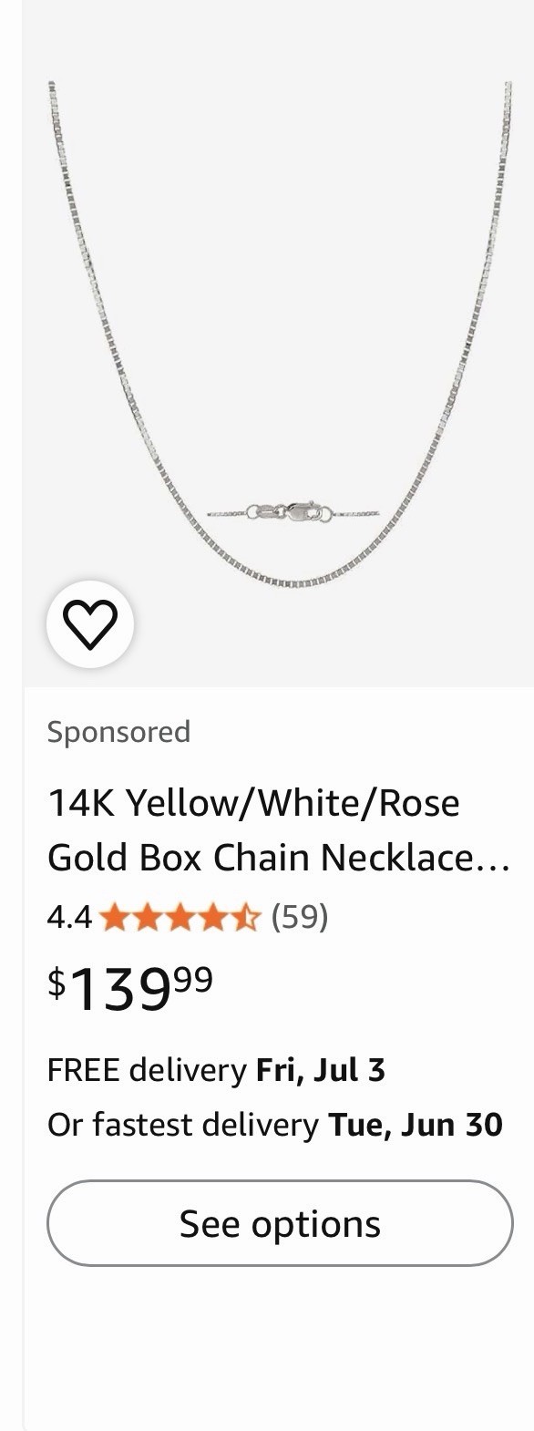 14K Gold Box Chain Necklace Chain Style with Lobster Closure, No Stone