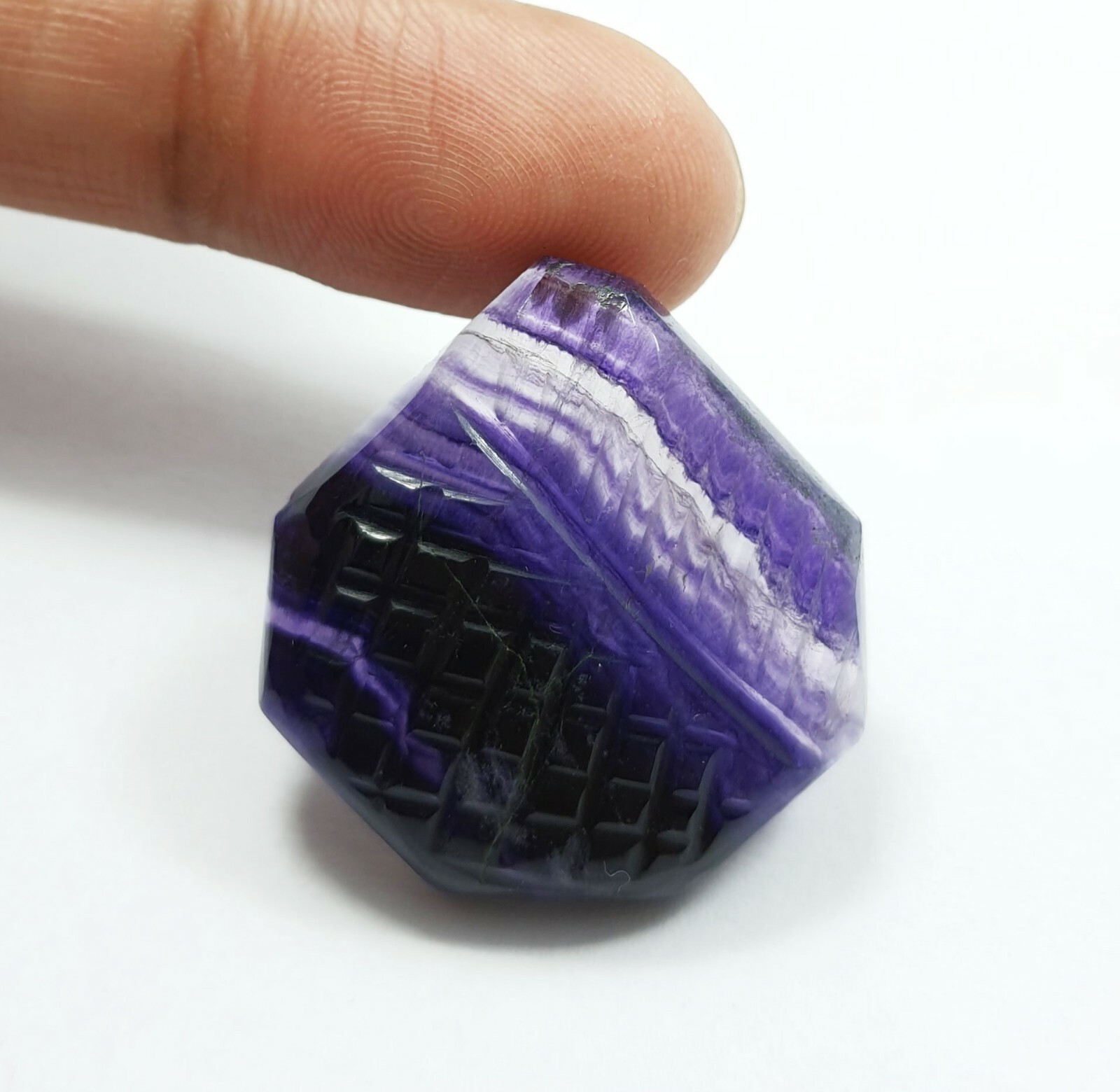 58.85Ct Natural Outstanding Bi Color Purple Fluorite Fancy Carved Loose Gemstone