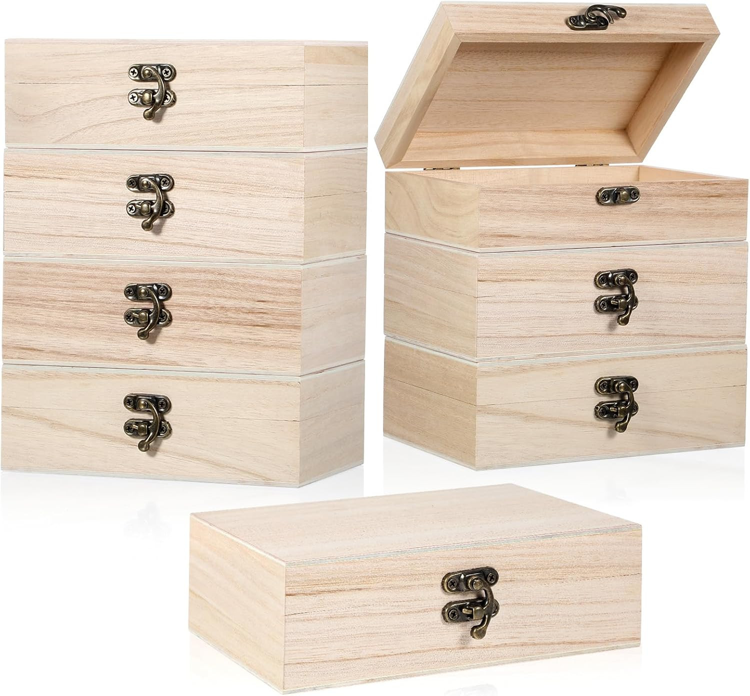8 Pack Unfinished Wooden Box 6″ X 4″ X 2″ DIY Storage Jewelry Boxes Small Keepsa