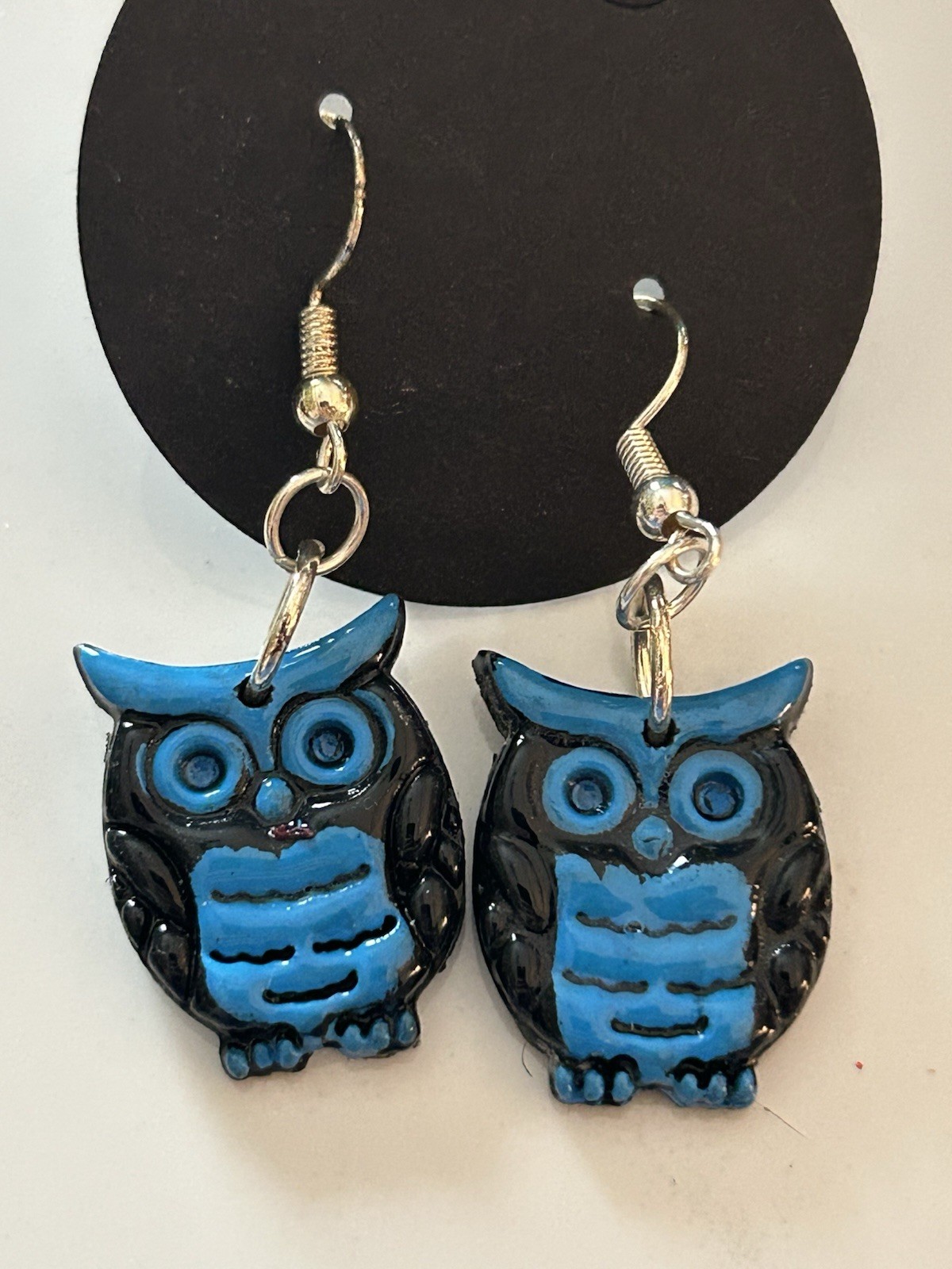 Lot of 2 Handcrafted Owl Earrings Hook Closure Pink Blue Black Gold