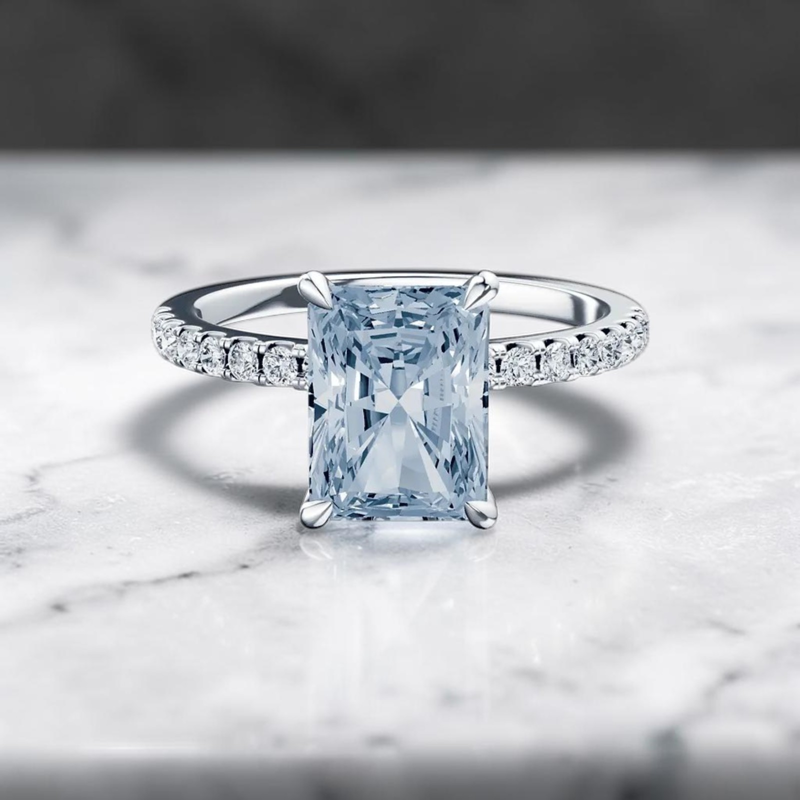Fancy Vivid Blue 14k White Gold Diamond Ring IGI Lab Created 3.25 Ct Radiant Cut