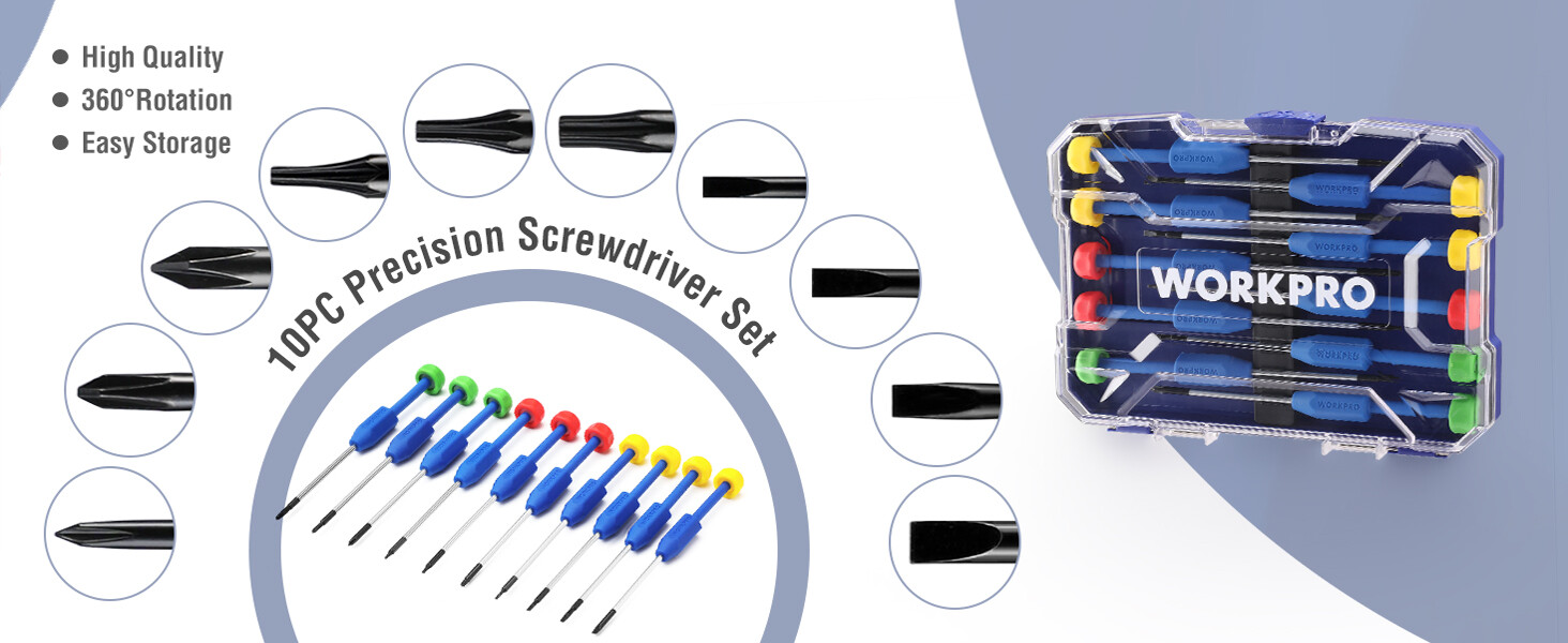 WORKPRO 10-Piece Precision Screwdriver Set with Case Non-Slip Grip Magnetic NEW