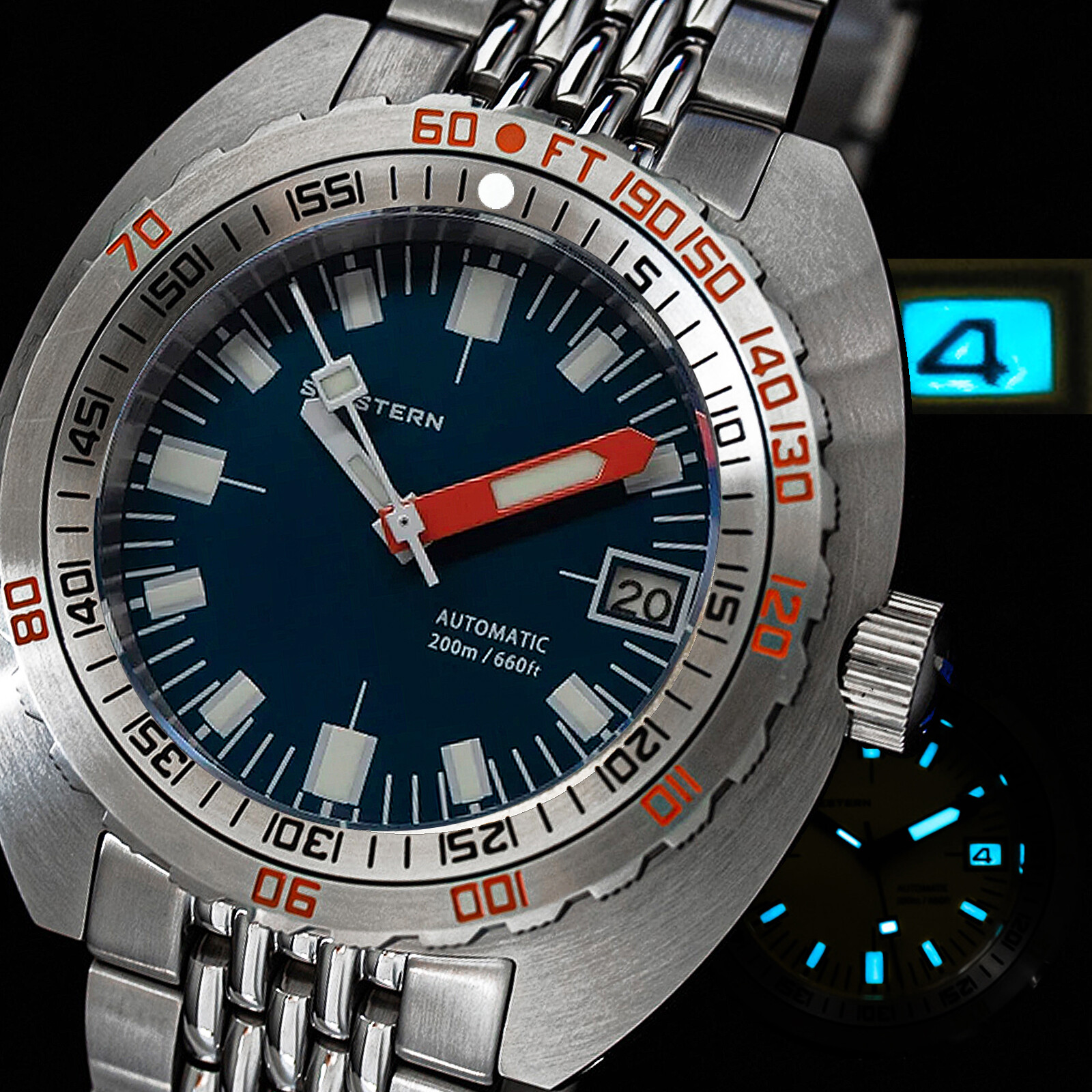 Seestern V3 42MM SUB 300T LUME DATE Bezel 200m DIVER’S Mens Watch DOX09 DEEPBLUE