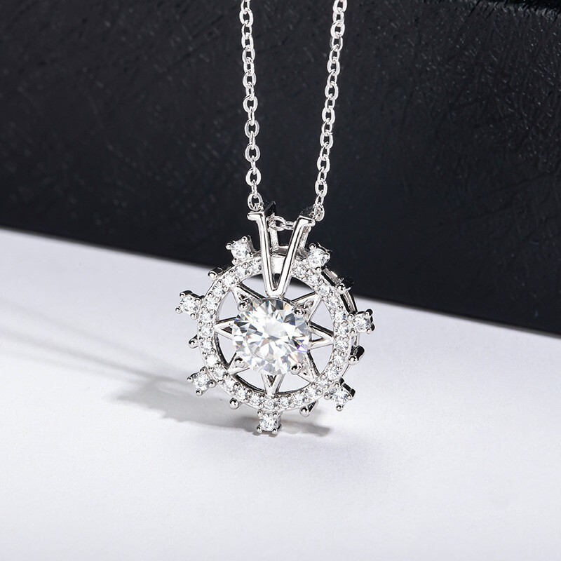 Gorgeous Wheel Shape Pendant Round Cut Simulated Diamond 14K White Gold Plated