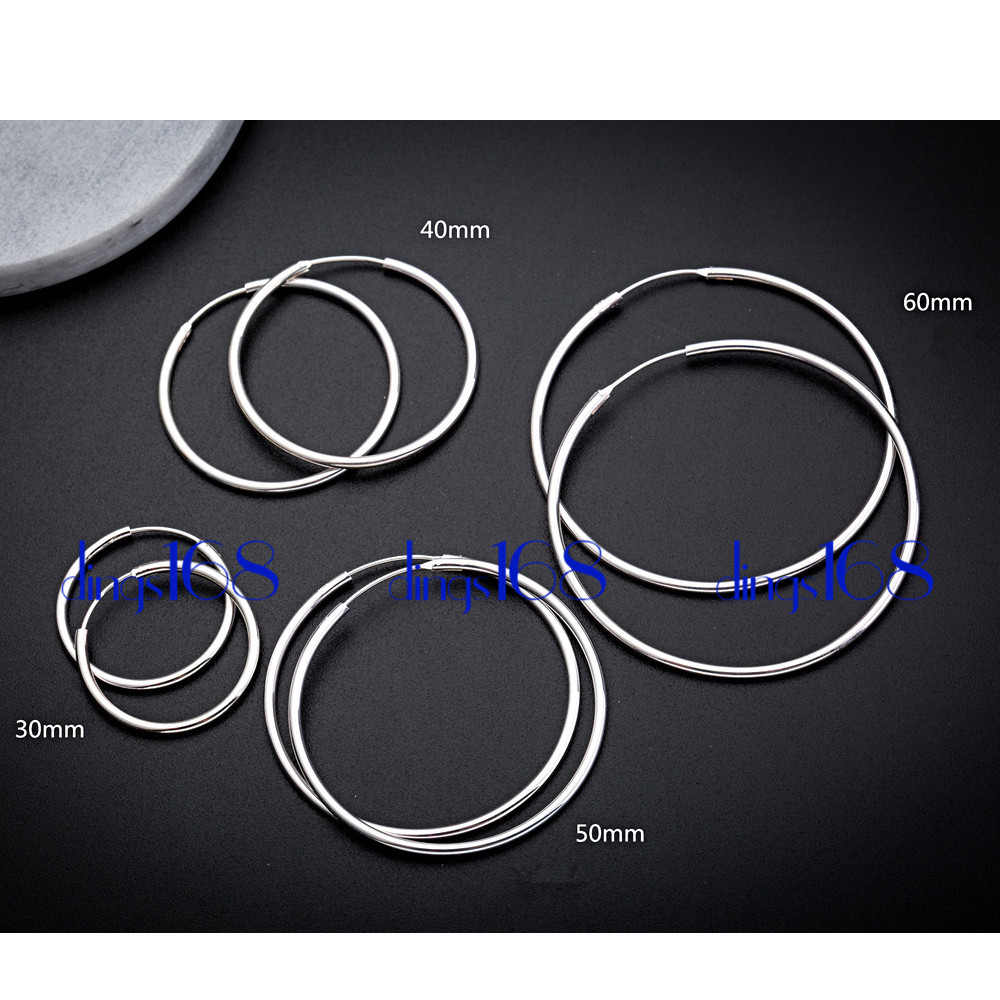 925 Sterling Silver Nickle/Lead-Free Endless Thin Hoop Earrings 20mm 30-70mm E3Q