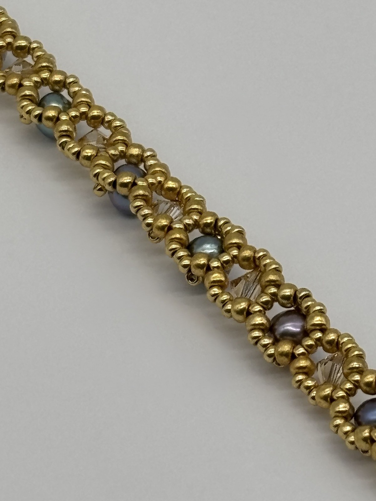 Artisan Made Bracelet Freshwater Pearls Swarovski Crystals 14K GF Clasp Unsigned