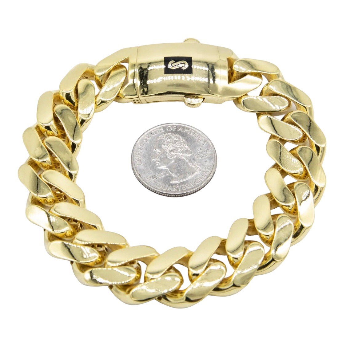 17mm Miami Cuban Royal Link Plain Box Clasp Bracelet Real 10K Yellow Gold 8.5″