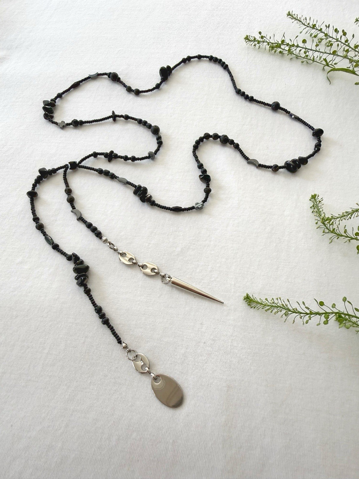 Everyday Black Handmade Necklace with Natural Stones – Agate, Lava & Hematite