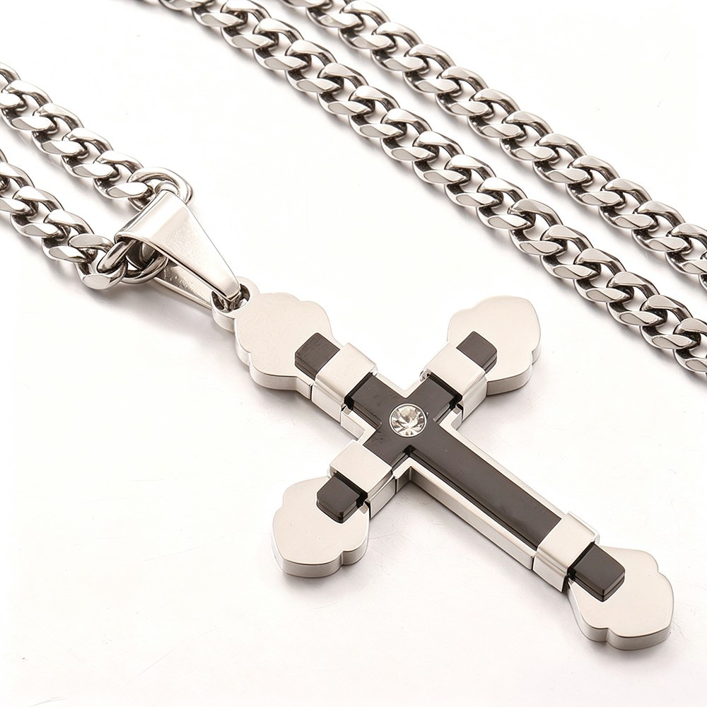 18-30 inches Black Silver Cross Pendant Necklace Stainless Steel For Men Women