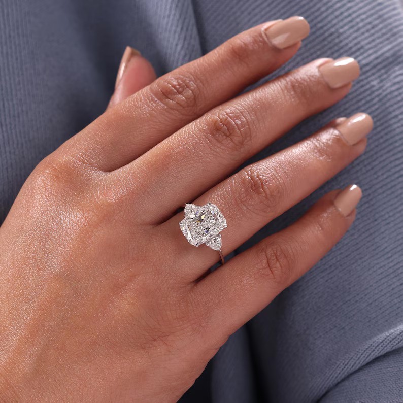 3CT Cushion Cut Moissanite Engagement Ring with Pear Side Stones Sterling Silver