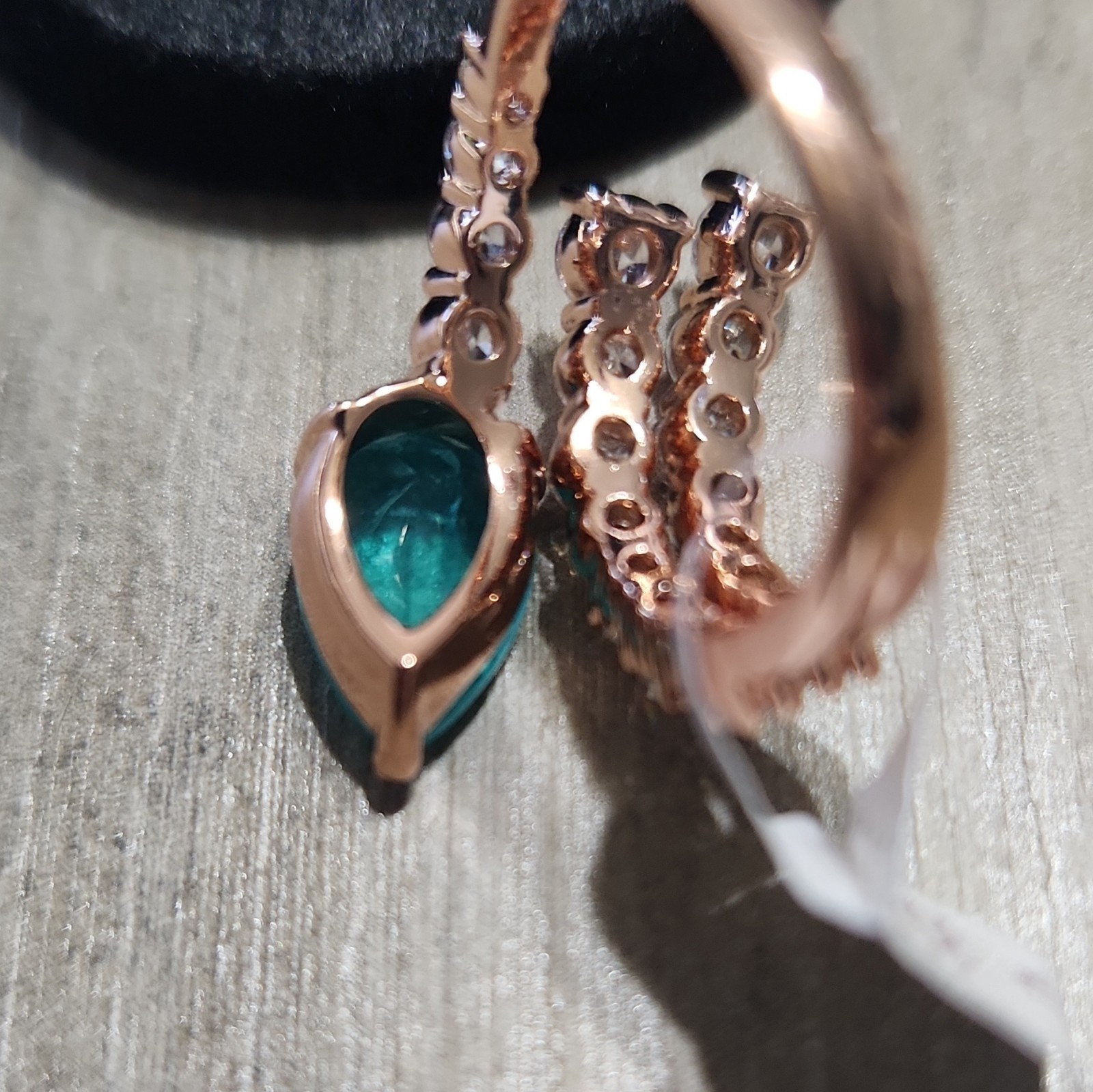 BP Sz 9 Rose Gold Plated Cocktail Wrap Band Pear Aqua Green Spinel & CZ Accents